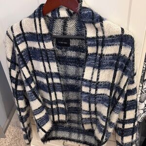 Plaid Women's Sweater Jacket in blue-black-cream